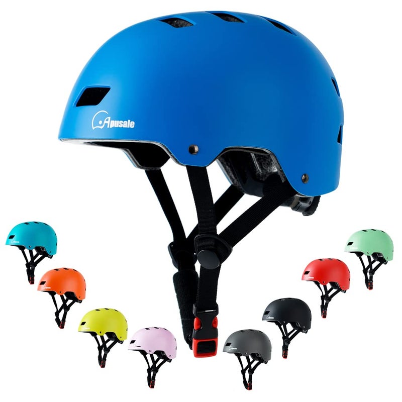Apusale Bike Skateboard Helmet, Adjustable and Multi-Sport for Skate Scooter, 3 Sizes for Adult Youth Kids Toddler (Blue) - Image 1